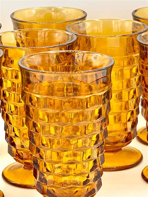 Amber Tumblers Vintage Drinking Glasses Whitehall Cube Or Etsy