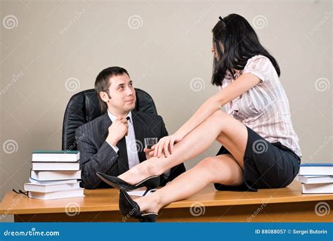 Businesswoman Is Seducing Her Boss At Office Stock Image Image Of