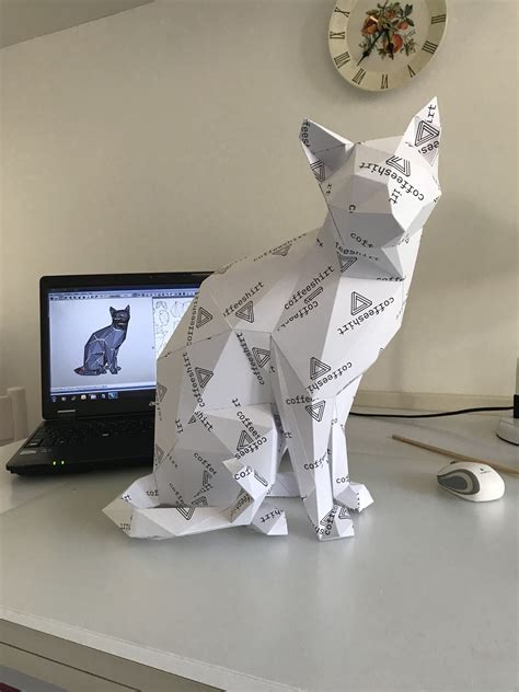 Printable Diy Template Pdf Wise Cat Low Poly Paper Model Template