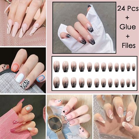 2021 Trends 24pcs Fake Nails Set With Glue False Nails Long Nail Fake