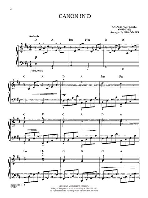 When you perform this piano version of the canon in d, be especially mindful of the melody as it works its way through the piece, as it shows up in first one hand and then the other, and how it forms chords that move the piece's harmonic progression along. Canon in D-Easy by PACHELBEL / COATES| J.W. Pepper Sheet Music