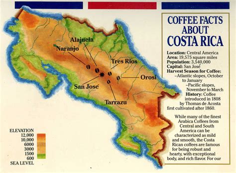 Large Detailed Elevation And Coffee Map Of Costa Rica Costa Rica