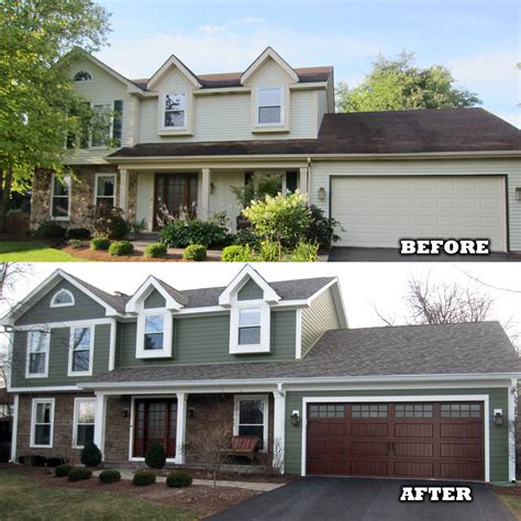 Movers, backsplash, and chairs painted! Before and after featuring James Hardie's HardiePlank siding. | Home exterior makeover, Brick ...