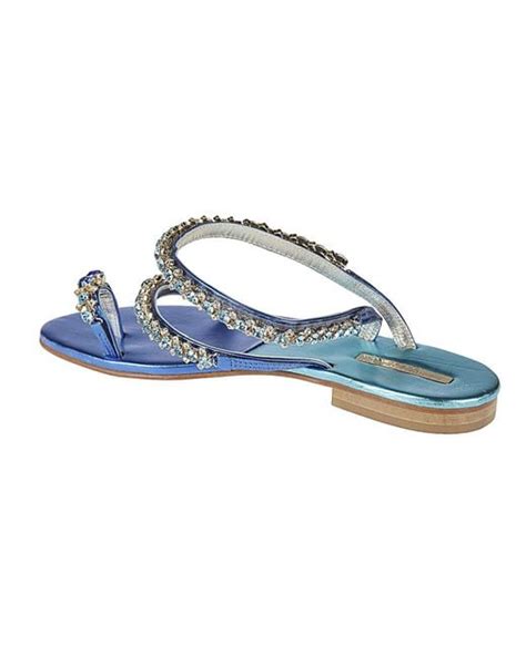 Emanuela Caruso Jewel Leather Thong Sandals In Blue Lyst