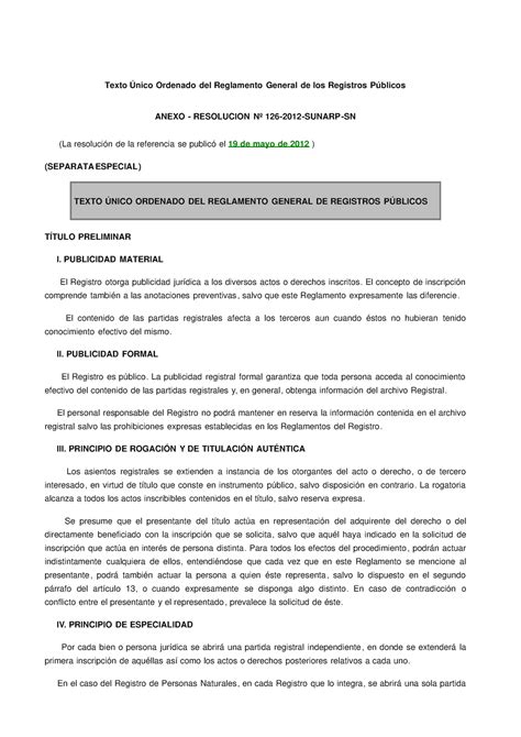 Tuo Reglamento General Registros Públicos Texto Único Ordenado Del