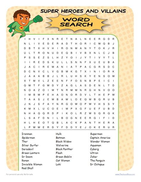 Superhero Word Search Easy Party Game