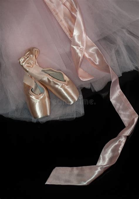 Pink Satine Ballet Pointe Shoes On Black Reflective Background W Stock Image Image Of Airy