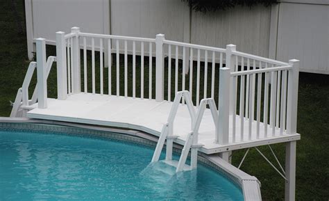 Like this guide, your deck can have some sort of jumping platform where you can dive from into your swimming pool. VinylWorks 5' x 13.5' Resin Above Ground Pool Deck Kit w ...
