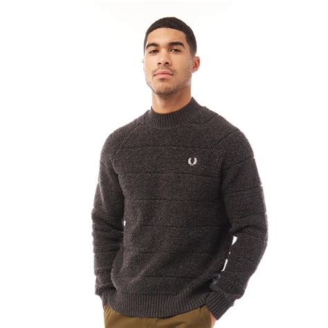 Buy Fred Perry Mens Textured Crew Neck Jumper Anthracite Marl