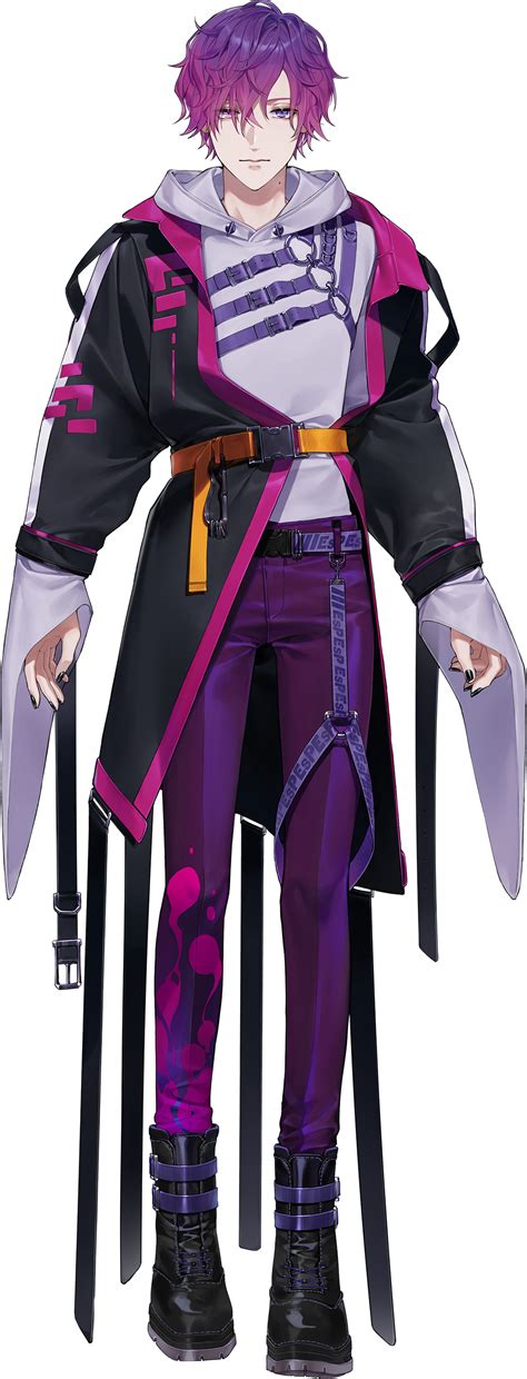An Anime Character With Purple Hair And Black Pants Holding Two Swords In His Hands