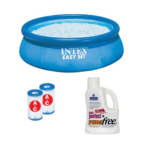 Intex 12ft X 30in Easy Set Pool With Cartridges 2 Pack And Phosphate