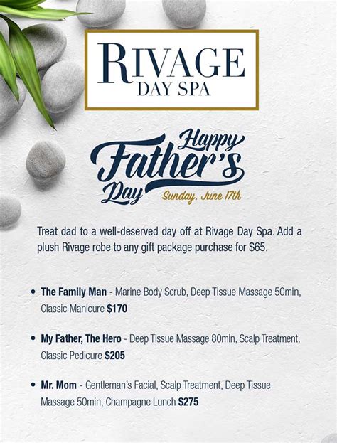 Can can wonderland (755 prior av., st. Father's Day Specials - Rivage Day Spa