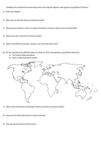 Tectonic plates and continental drift homework