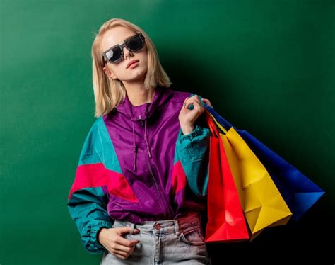 Premium Photo Style Woman In 90s Punk Clothes With Shopping Bags