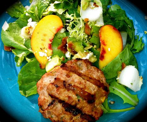 Peachy Turkey Burger Over Mixed Greens With Endive Bacon Avocado And