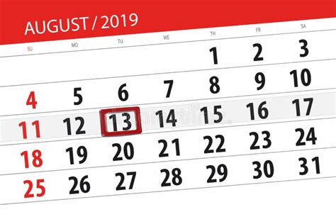 Calendar Planner For The Month Deadline Day Of The Week 2019 August