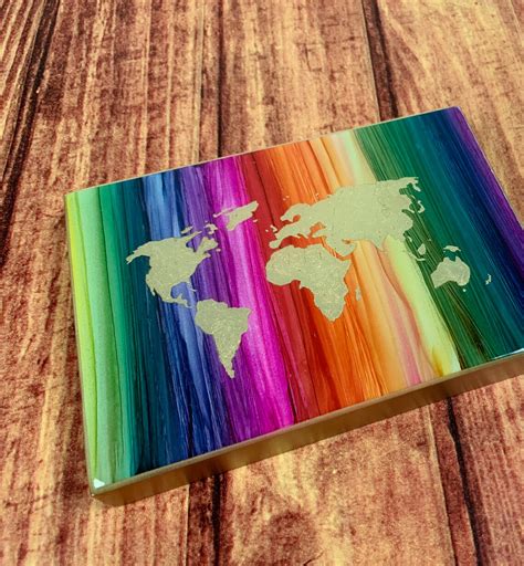 Rainbow And Gold World Map Unique Gold Painting Home Decor Etsy