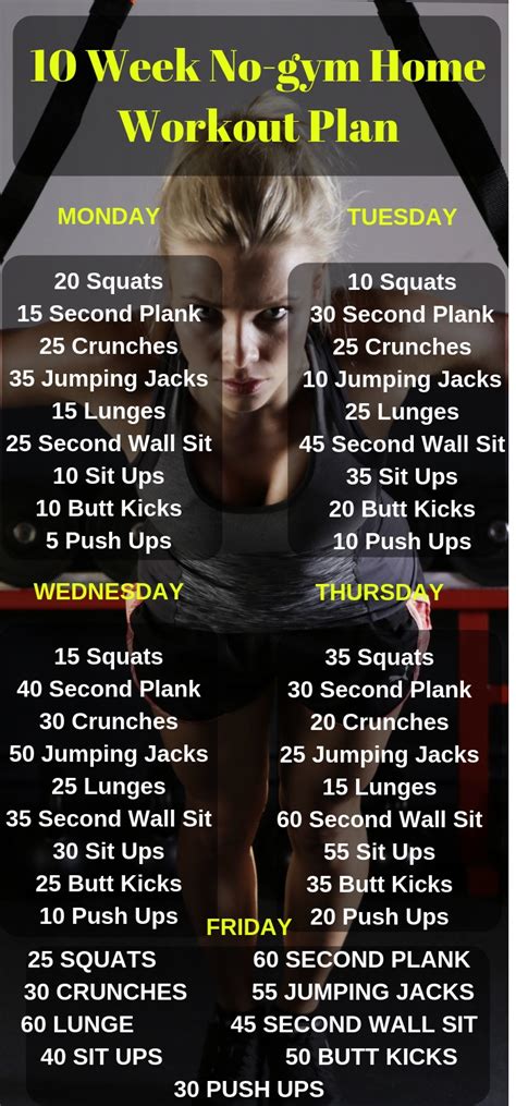 Take the following steps whenever you would like to lose weight, shoot for at least 200 minutes (more 3 hours) a week by moderate intensity workout with everything additional consistent. Daily Health Advisor : 10 Week No-gym Home Workout Plan