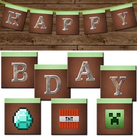 Minecraft Happy Birthday Banner Minecraft Diy Printable Party 800