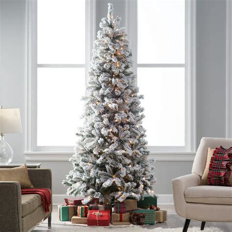 Classic Flocked Slim Pre Lit Christmas Tree