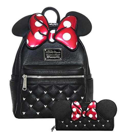 Loungefly Disney Minnie Mouse Bow Mini Backpack And Wallet Set Black