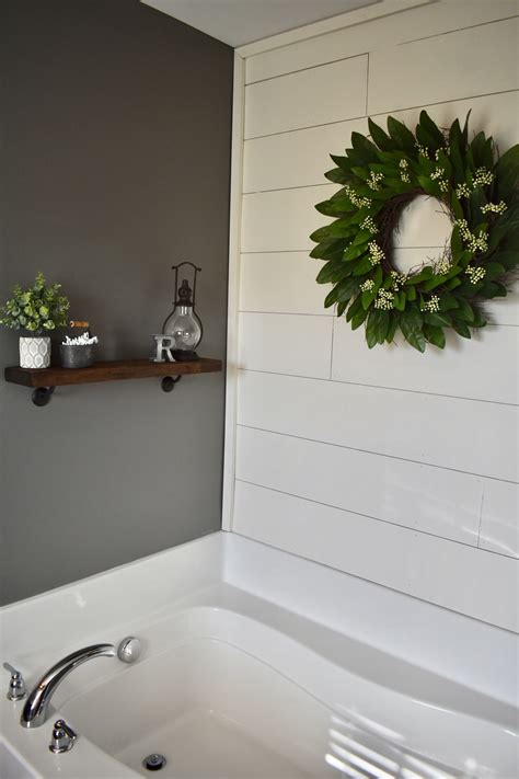 See more ideas about bathrooms remodel, small bathroom, bathroom makeover. Shiplap over tub and DIY shelf | Master bathroom makeover ...