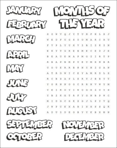 Months Of The Year Word Search Free Printable Rwoda