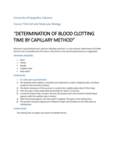 Solution Determination Of Blood Clotting Time By Capillary Method