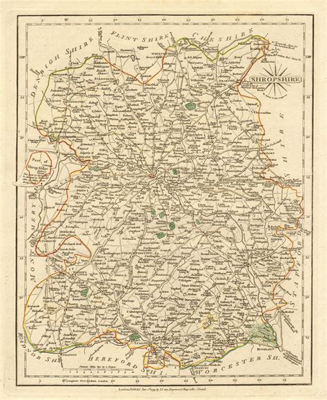 Antique County Map Of Shropshire By John Cary Original Outline Colour 1793