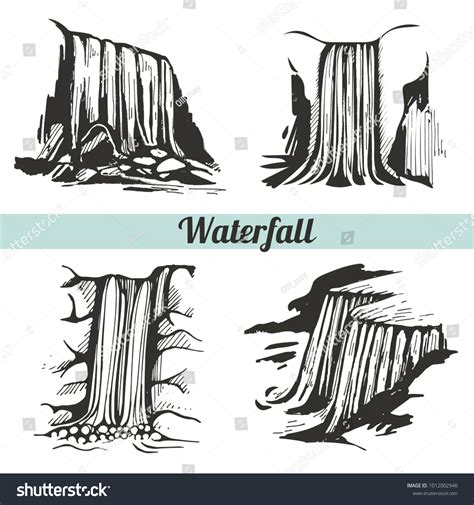 Vector Set Hand Drawn Waterfalls เวกเตอร์สต็อก ปลอดค่าลิขสิทธิ์