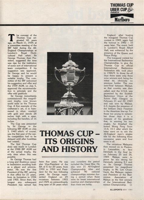 The latest tweets from thomas cup (@thomascupfr): MynahBird's Badminton Archives Blog: Thomas Cup origin