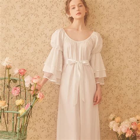 Ladies Sleepwear Cotton Princess Nightdress Classical Royal Nightgown