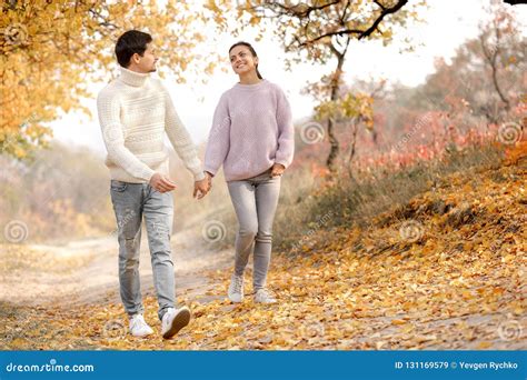 Couple In Love In The Autumn Leaves Stock Image Image Of Girlfriend