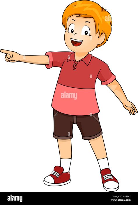 Illustration Of A Kid Boy Pointing To The Left Of The Screen Stock