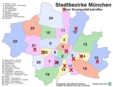 Insgesamt dauerte der stromausfall in münchen laut stadtwerken 58 minuten. StepMap - Stromausfall in München - Landkarte für Deutschland