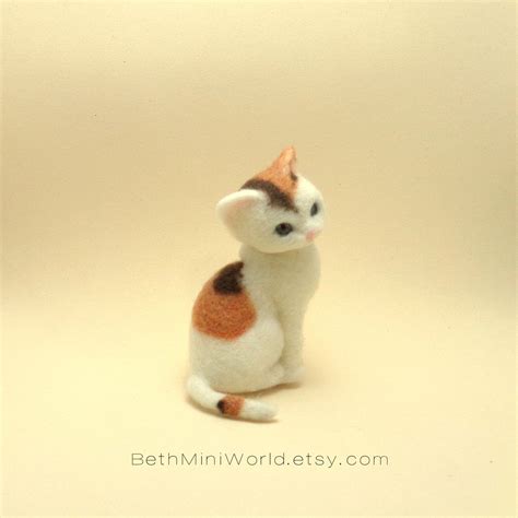 Needle Felted Miniature Baby Cat Calico Kitten Soft Sculpture Pet For
