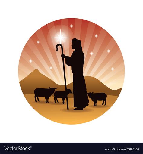 Shepherd And His Sheeps Icon Graphic Royalty Free Vector