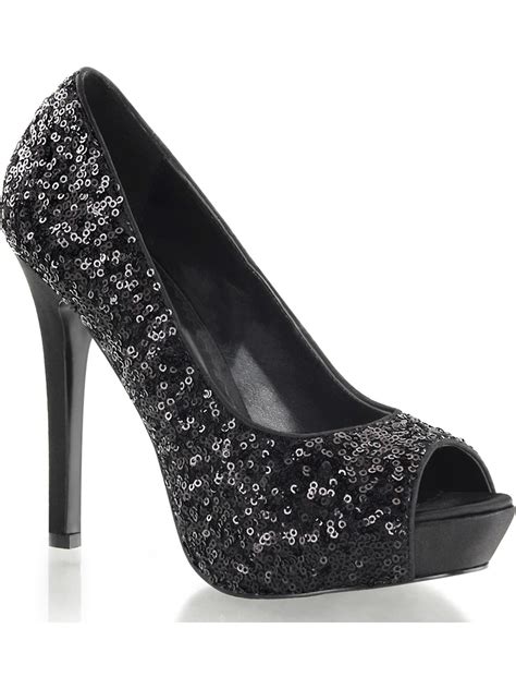 Fabulicious Womens Peep Toe Black Sequin Pumps Dress Shoes With 475
