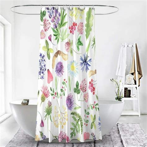 Watercolor Wildflower Floral Colorful Farmhouse Fabric Shower Curtain