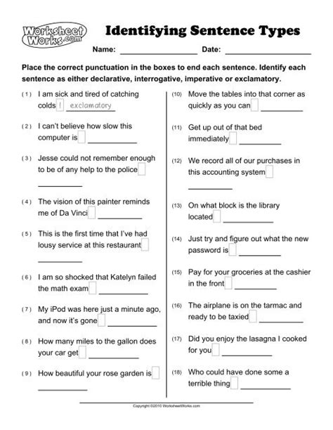 Types Of Sentences Worksheets Grade 6 Worksheets For Kindergarten