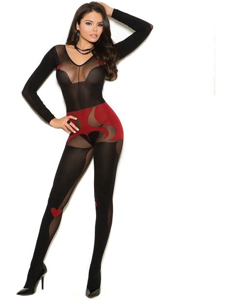 Elegant Moments Em Long Sleeve Sheer And Opaque Bodystocking O S