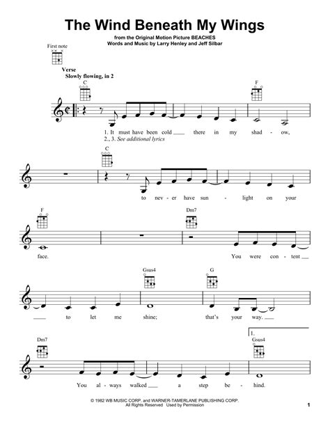 Wind beneath my wings was written in 1982 by the songwriting duo of jeff silbar and larry henley. The Wind Beneath My Wings | Sheet Music Direct