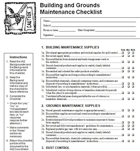 Building Maintenance Checklist Template Maintenance Checklist Building Maintenance Checklist