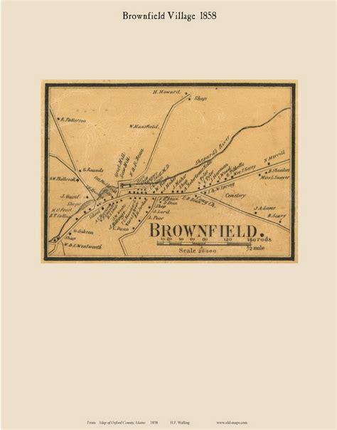 Brownfield Village Maine 1858 Old Town Map Custom Print Oxford Co