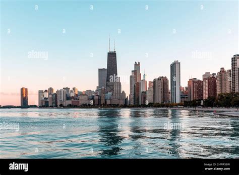 Urban Waterfront Skyline At Dusk Chicago Usa Stock Photo Alamy