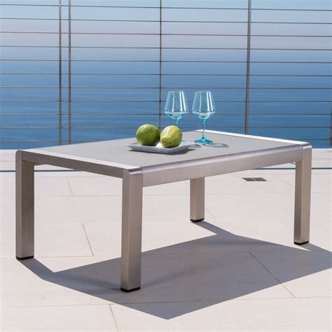 Aluminum Outdoor Coffee Table With Inset Frosted Glass Top Super Modern