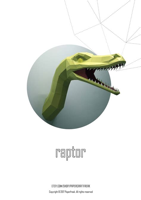 Papercraft Raptor Dinosaur Pepakura Velociraptor Trophy 3d Low Etsy