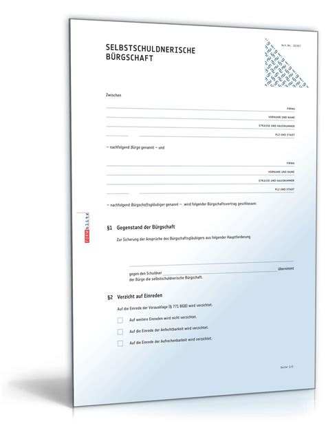 Schon die miete und die kaution aufzubringen, nahezu unmöglich. Selbstschuldnerische Bürgschaft - Muster-Vorlage zum Download