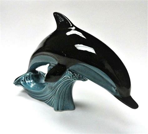 Poole Pottery Blue Dolphin Glaze Large 11 Dolphin On Wave Figurine
