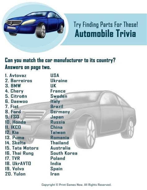 Fun Car Trivia Questions That Is Why We Have Put Together This Great
